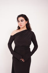 Black Off shoulder Ruched Maxi