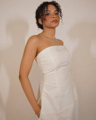 Sleek Strapless White Maxi